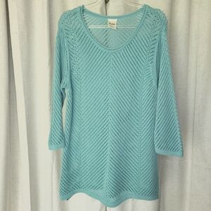 Blair Sweater, Size Medium, Color: Aqua Blue-Green, Open Knit Sweater